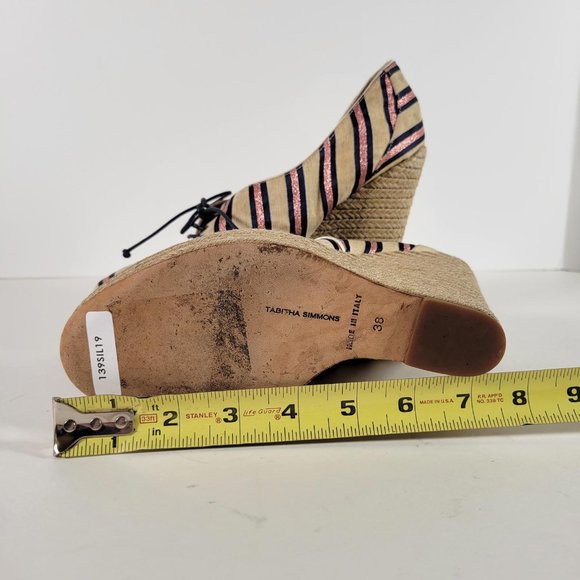 Tabitha Simmons STRIPED OXFORD WEDGE Pink Navy Espadrille Heels Women Sz 7.5 - Picture 4 of 11